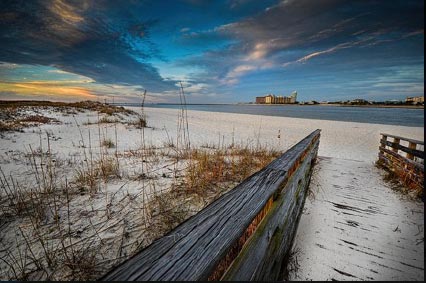 Walk way to the beach on the bay